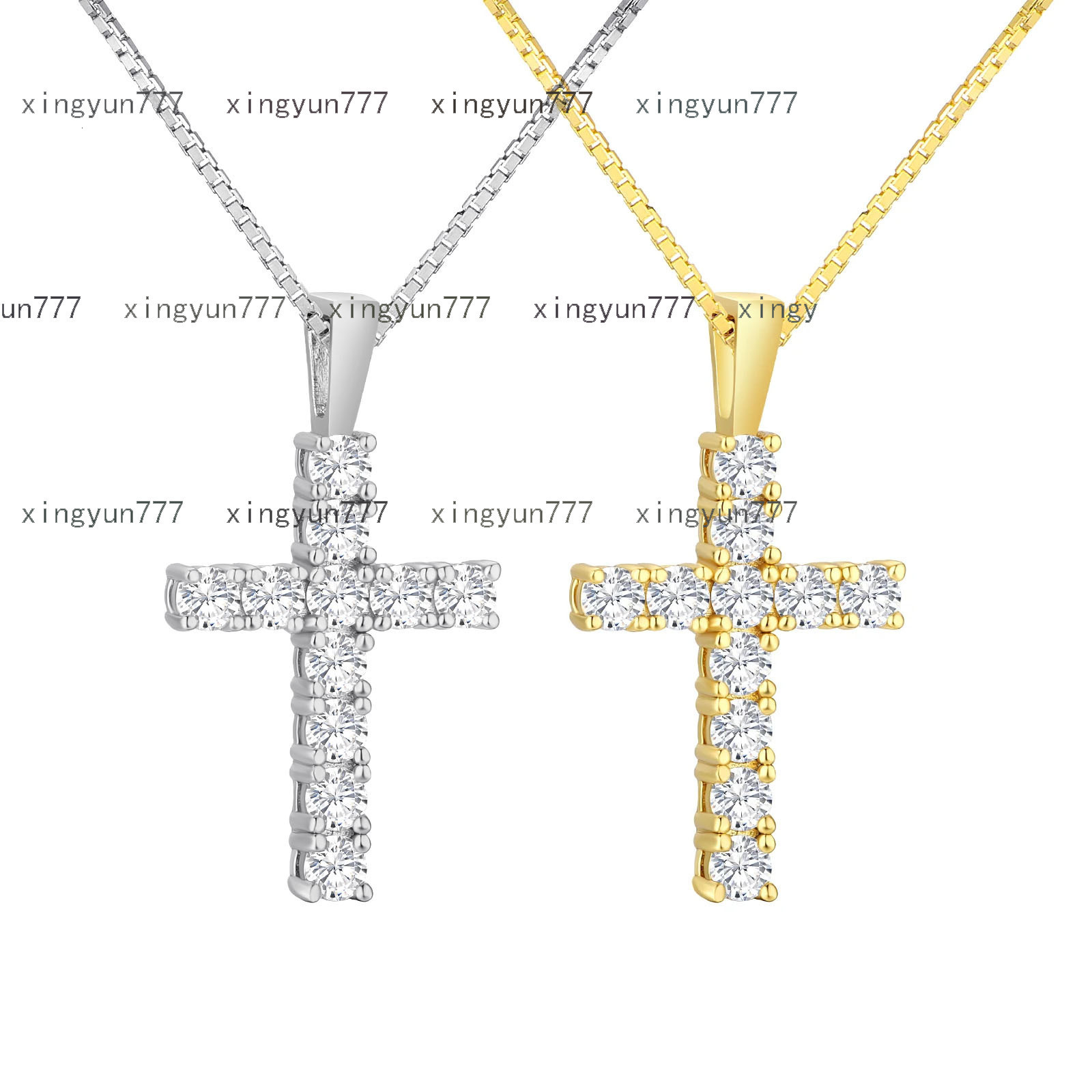 USA Stock Mossanite Jewelry Gifts Iced Out 925 Sterling Silver VVS Lab Diamond Moissanite Cross Pendant Necklace for Men Women