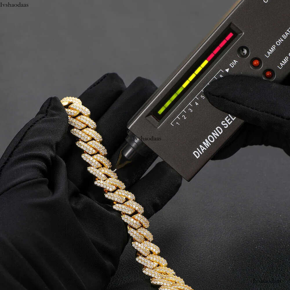 Hip Hop Jewelry 14mm Solid 14k Real Yellow Gold Vvs Moissanite Dia Iced Out Cuban Link Chain Necklace for Men