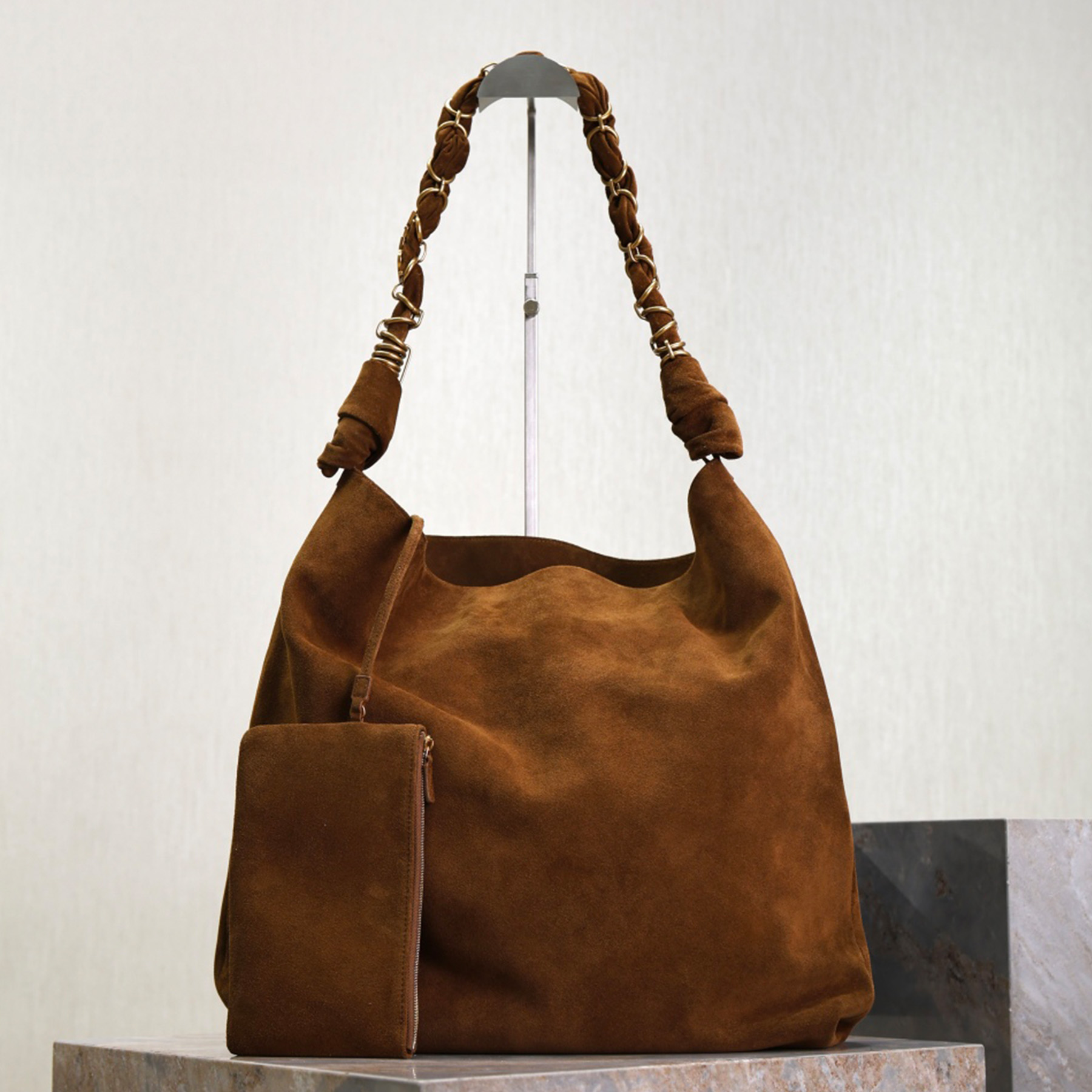 Large Capacity 10A Suede Shoulder Luxury Designer Soft Genuine Leather Handbag Cotton Lining Clutch Golden Hardware Tote Bag Women Casual Shopping Purse