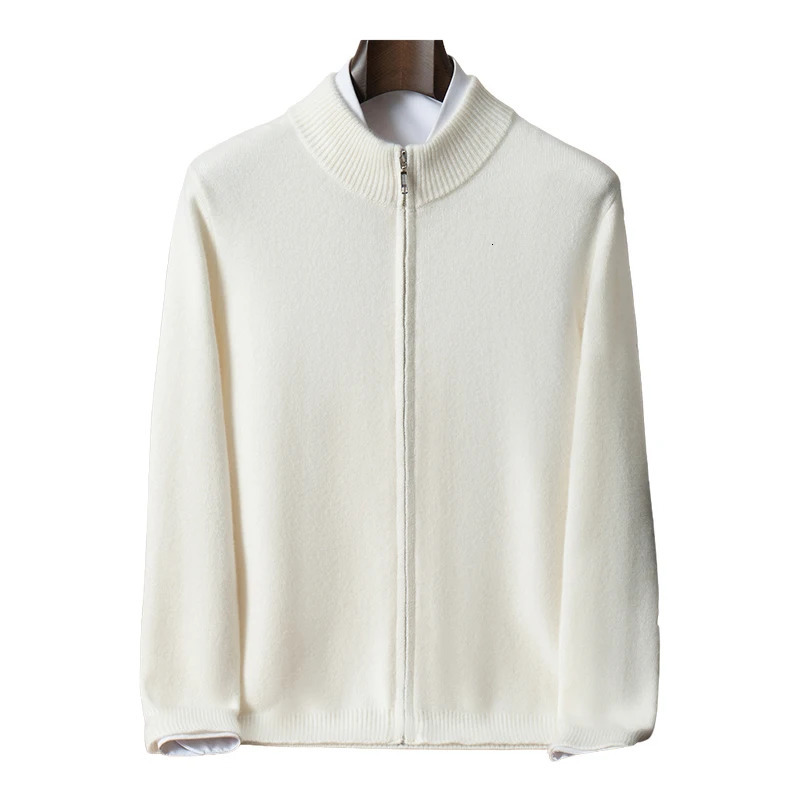500g 100 Pure Cashmere Sweater Mens SevenNeedle DoublePly Thickened HalfTurtle Neck Zipper Cardigan Loose Knitted 250929