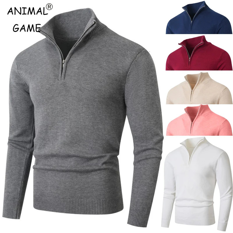 Mens Quarter Zip Pullover Sweater Lightweight Mock Neck Slim Fit Knit Casual Polo Sweaters Solid Color Cardigan 250929