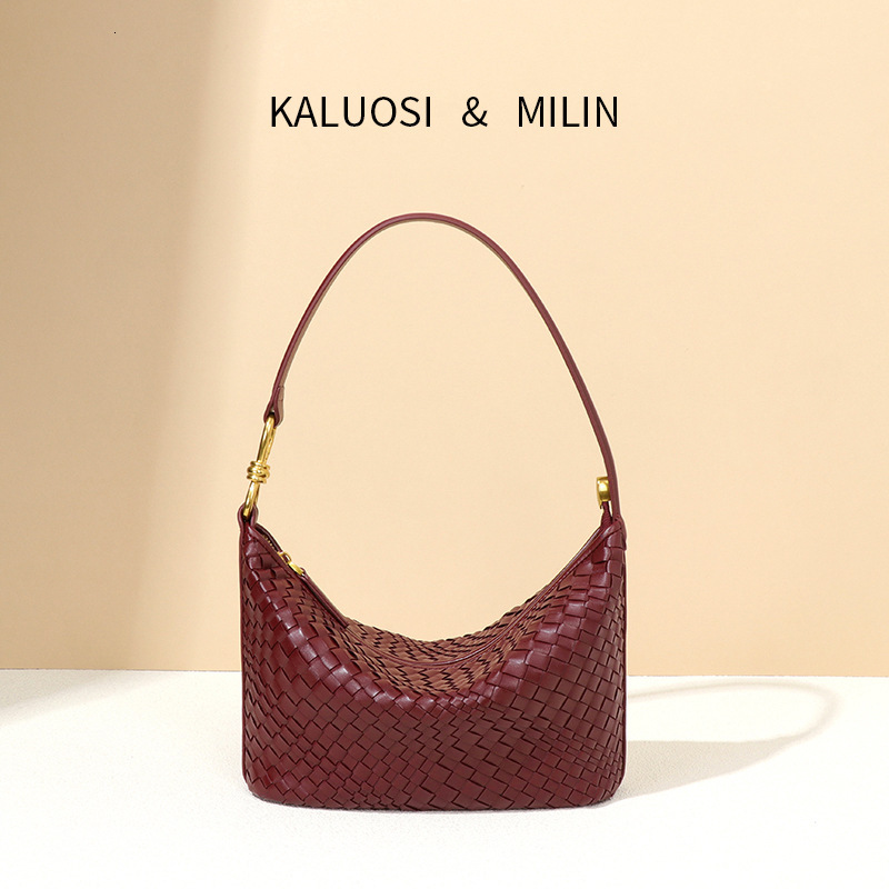 New Handmade Woven Dumpling Soft Leather for Women Hobo Shoulder Underarm Handheld Lunch Box Bag