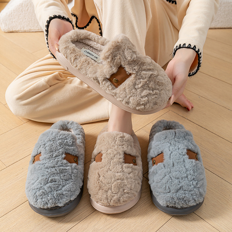 New Home Warm Fleece-Lined Indoor Thick Sole Plush Cotton Slippers for Women Outdoor Wear High-End Non-Slip Winter ddmymarket