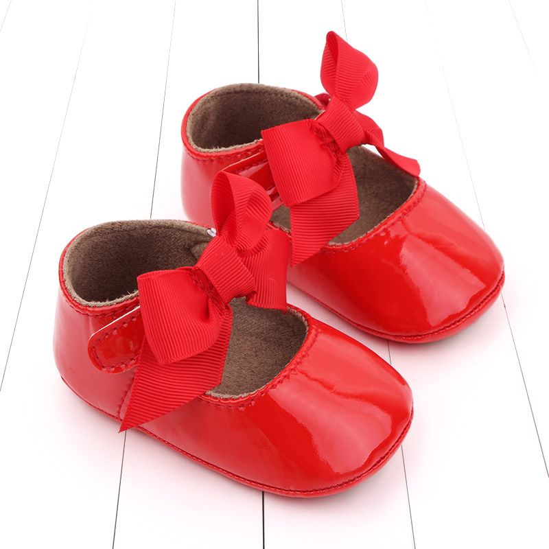 Newborn Baby Shoes Infant Boy Girl Shoes Classic Bowknot Rubber Sole Anti-slip PU Dress Shoes Kidszworld First Walker Toddler Crib Shoes 0-18 Months K