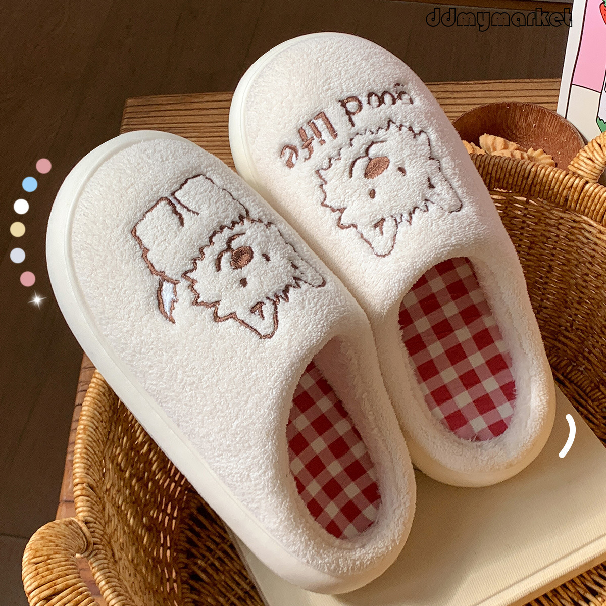 Cute Puppy Cotton Women 2025 New Winter Indoor Home Couple Warm Furry Slippers for Men ddmymarket