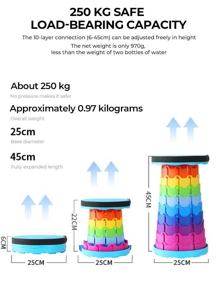 Portable Plastic Folding Telescopic Chair Lightweight Adjustable Stool for Fishing Beach Camping Compact Outdoor Foldable Seat J250930