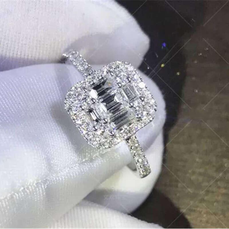 2018 New Arrival Stunning Jewelry 100% Pure Sterling Sier T Shape White Topaz CZ Dia Gemstones Women Wedding Band Ring Gift