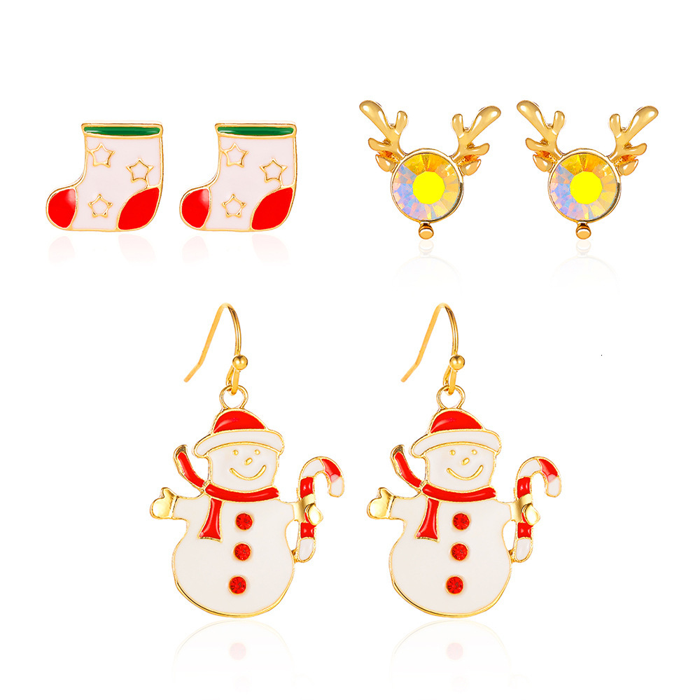Set Alloy Oil Drop Santa Claus Bell Autumn and Winter Christmas Earrings for Women