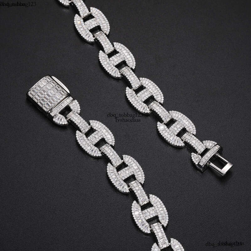 High Quality 16mm Baguette Moissanite k Sterg Sier Lab Mossanite Dia Iced Out Cuban Chain For Men