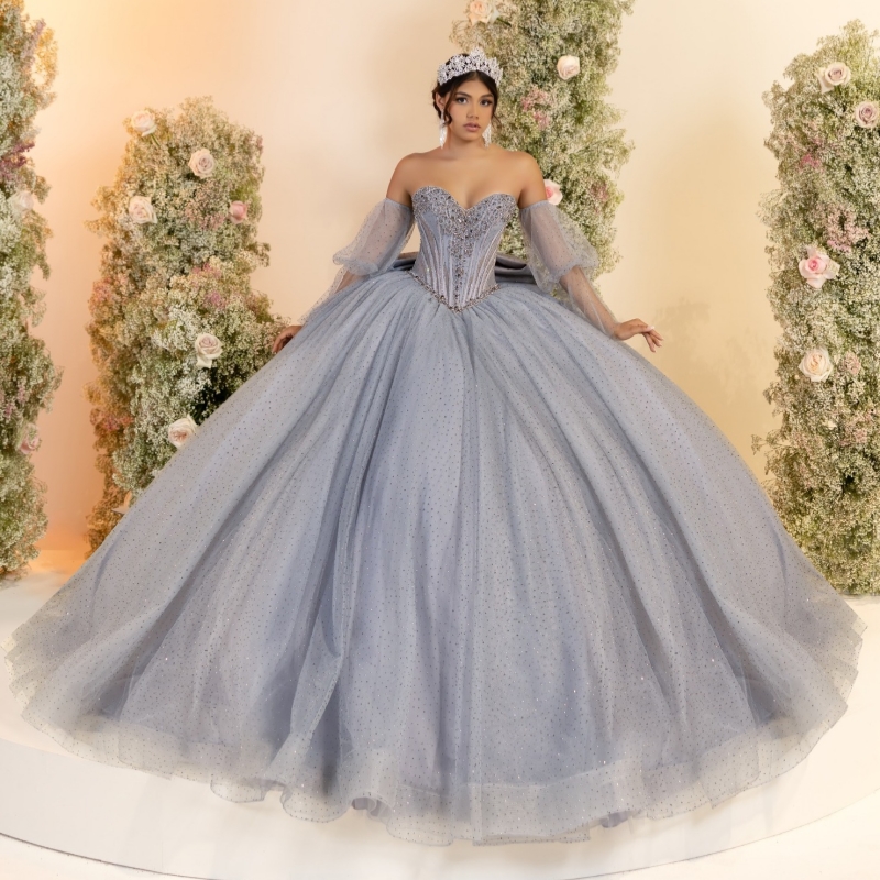 Silvery Shiny Quinceanera Dresses Off The Shoulder Beading Crystal Tull Party Birthday Sweet 16 Dress Vestidos 15 De Anos