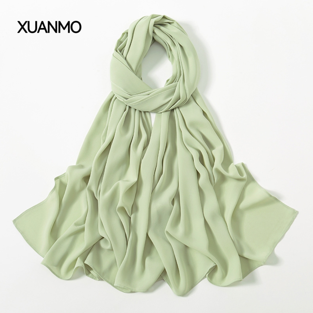 K2005 Breathable long chiffon headscarf new solid color triangle headscarf women's versatile Muslim scarf accessories