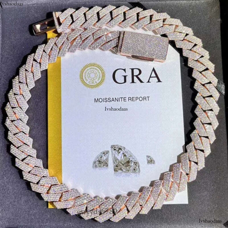 Fashion Design Solid Sier Gra Moissanite 18mm 20mm Wide Dia Iced Out Pendant Necklace Cuban k Chain for Rapper