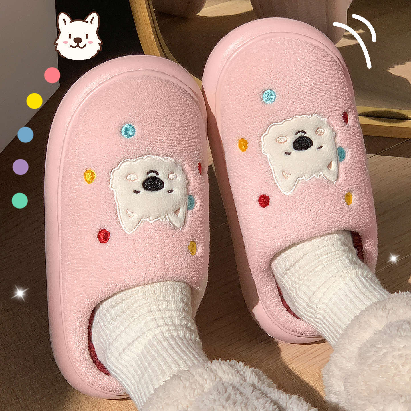 Women's Winter 2025 New Indoor Home Warm Plush Household Puppy Cartoon Cotton Slippers ddmymarket