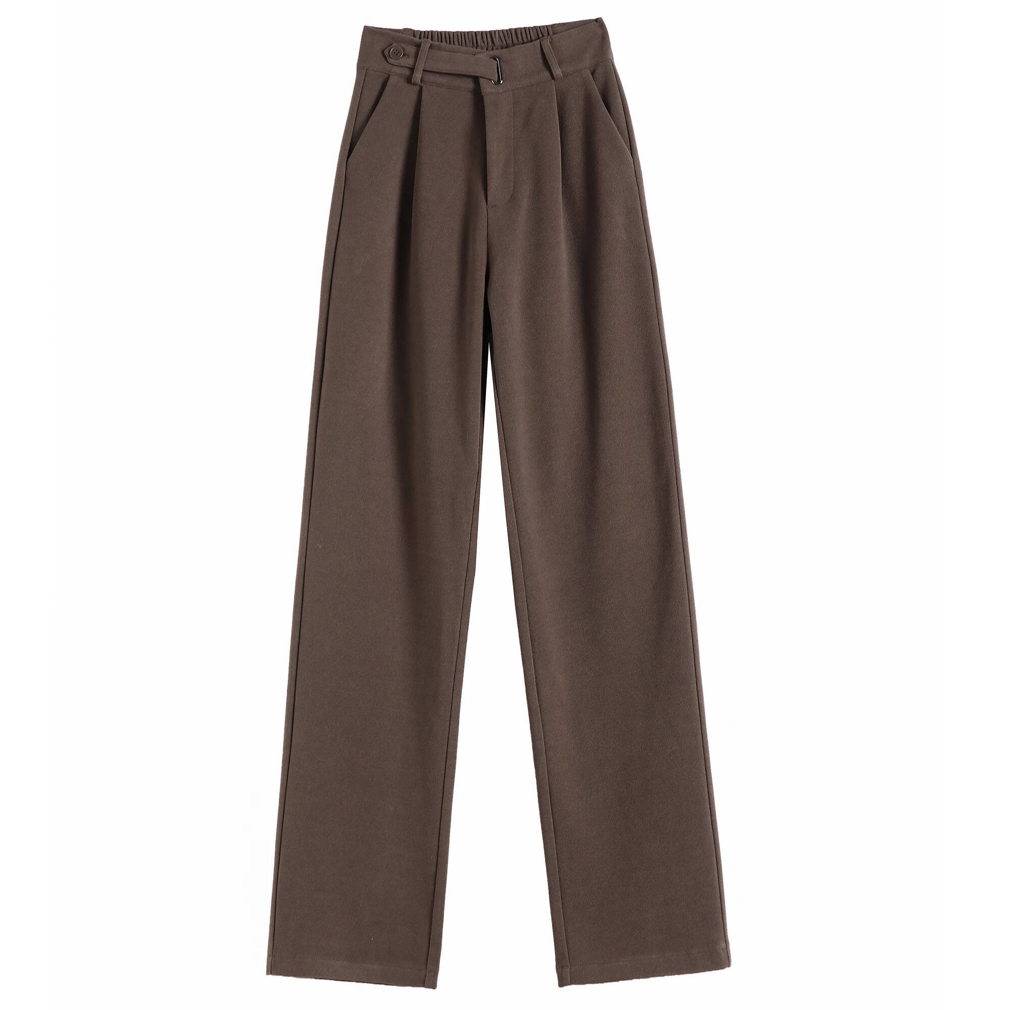 Seoulish Autumn Winter Thicken Woolen Casual Loose Full Length Pants 2025 New Button High Waist Chic Wide Leg Trousers Female dongdumaoyi