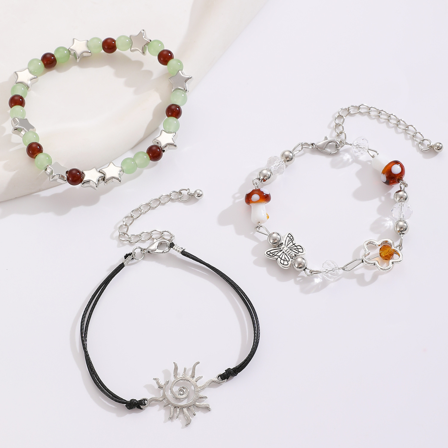 Ethnic Style Sun Butterfly Beaded for Women Colorful Star Mushroom Set Bracelet