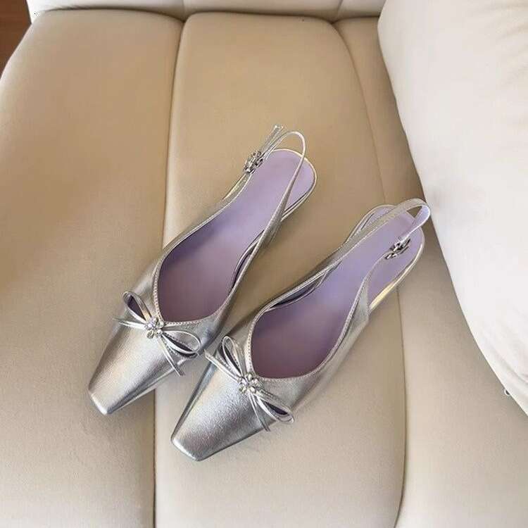 French Style Rhinestone Bow Hollow High Designer Shoe One-Strap Closed-Toe Sandals for Women Thick heel Backless Single Mid-heel Women's Shoes