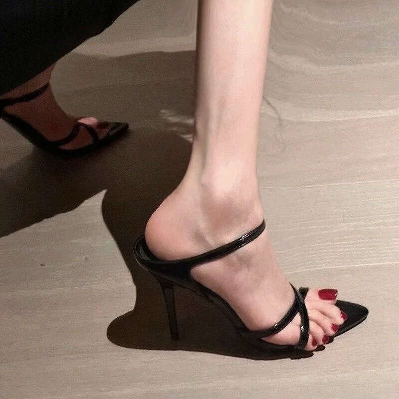 34-43 Plus Size Stunning Red High heels Sexy Stiletto Open Toe Pointed Sandals Women's Design Slippers for Outdoor Wear