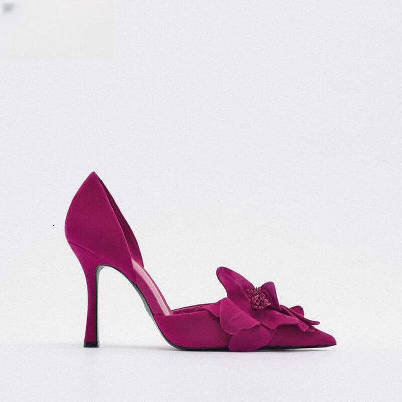 2025 Trendy New Women's Rose Red Flower High heels heelegant Pointed Toe Stunning Single Shoes Thin heel