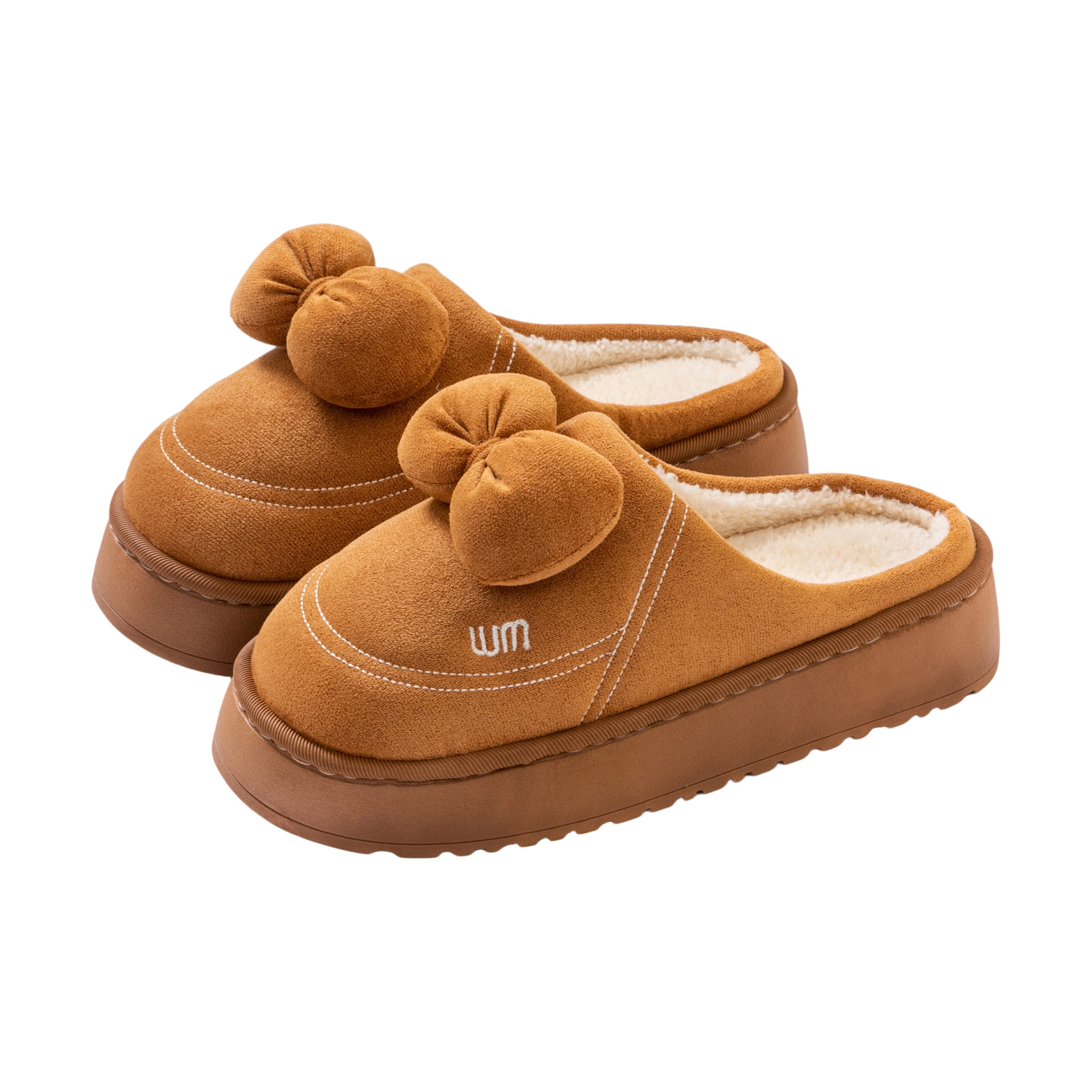 New Bowknot Women, Autumn and Winter Home Thick Sole Fleece Lined Warm Comfortable Maternity Outdoor Cotton Slippers for Women ddmymarket