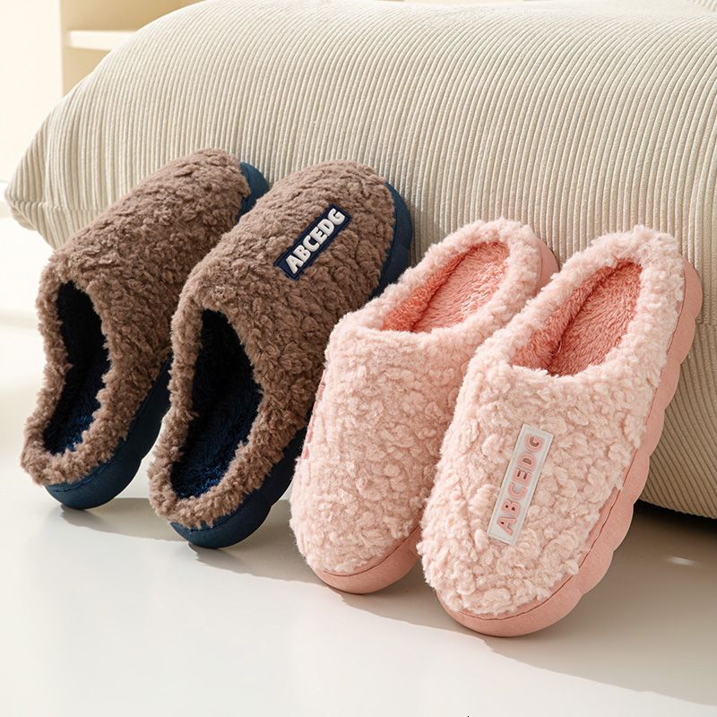 Alphabet Women, Autumn Winter Home Use, Non-Slip Thick Sole Couple Cotton Slippers for Men, Indoor and Outdoor Wear ddmymarket