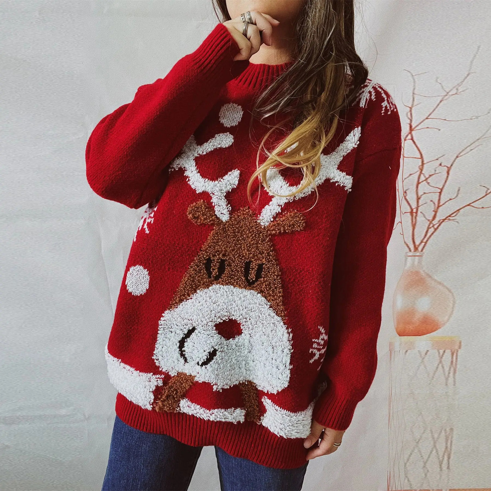 Sweater Women Year Christmas Sweater Jumper ONeck Fashion Casual Tops Thickened Raglan Sleeve Elk Christmas Tree Pullover 250930