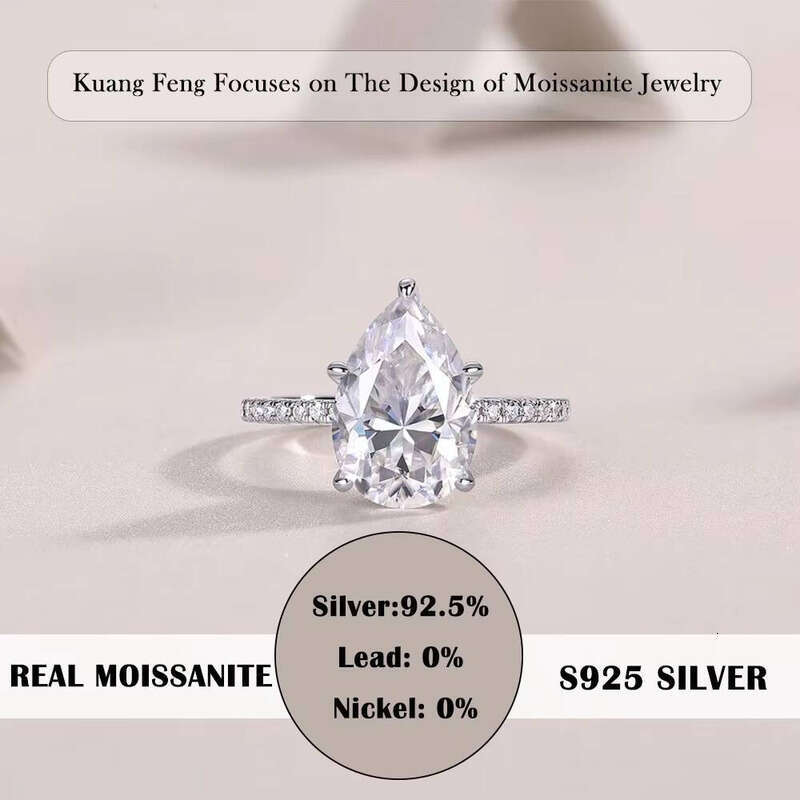 Women's Pear Cut Silicon Stone Ring GRA Certified S Silver Micro Pave Setting Laboratory Created