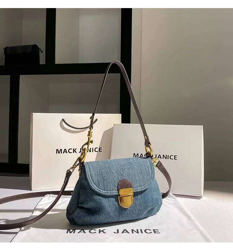 Autumn High Quality Blue Denim Square Women Fashion Handbag Shoulder Messenger Lady Purse Female Underarm Bag Armpit