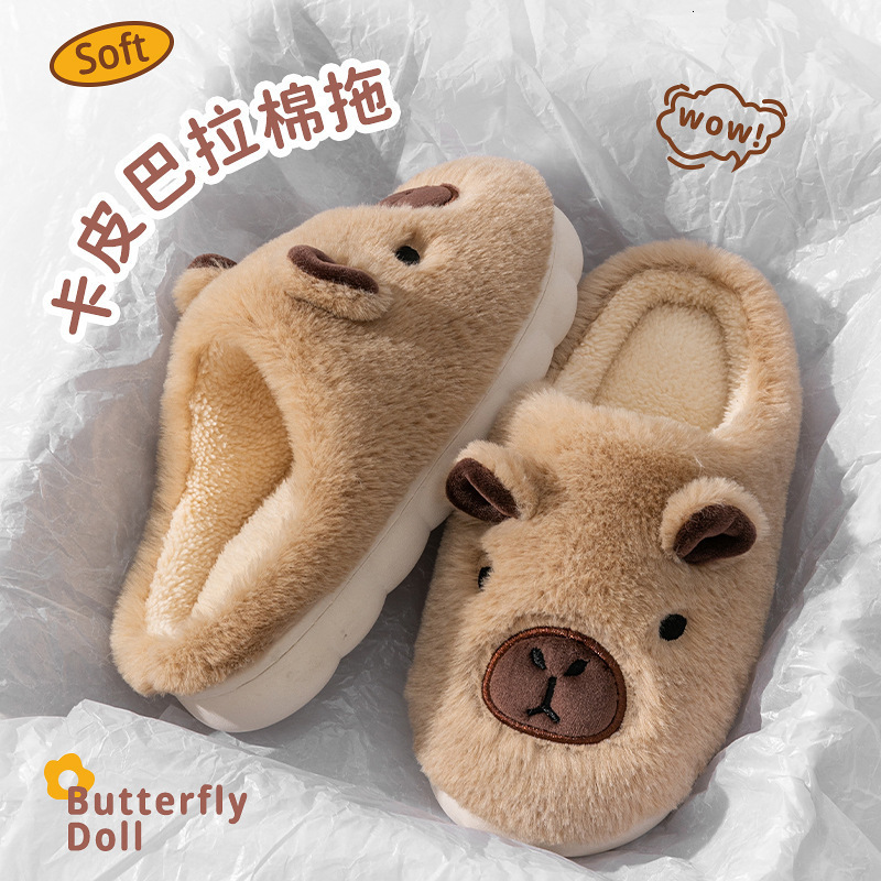 Kapibara Couple Winter Home Use Warm Maternity Cartoon Plush Cotton Slippers Cute for Women ddmymarket