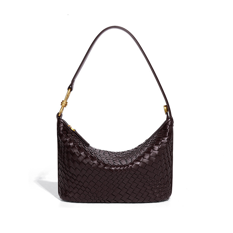New Handmade Woven Dumpling Soft Leather for Women Hobo Shoulder Underarm Handheld Lunch Box Bag