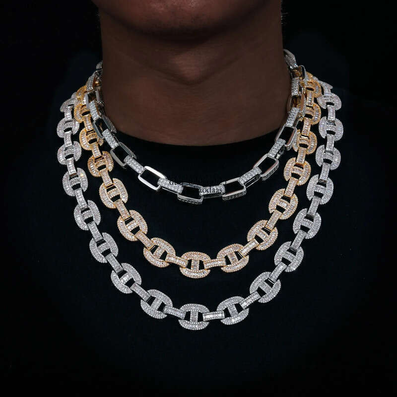 High Quality 16mm Baguette Moissanite k Sterg Sier Lab Mossanite Dia Iced Out Cuban Chain For Men