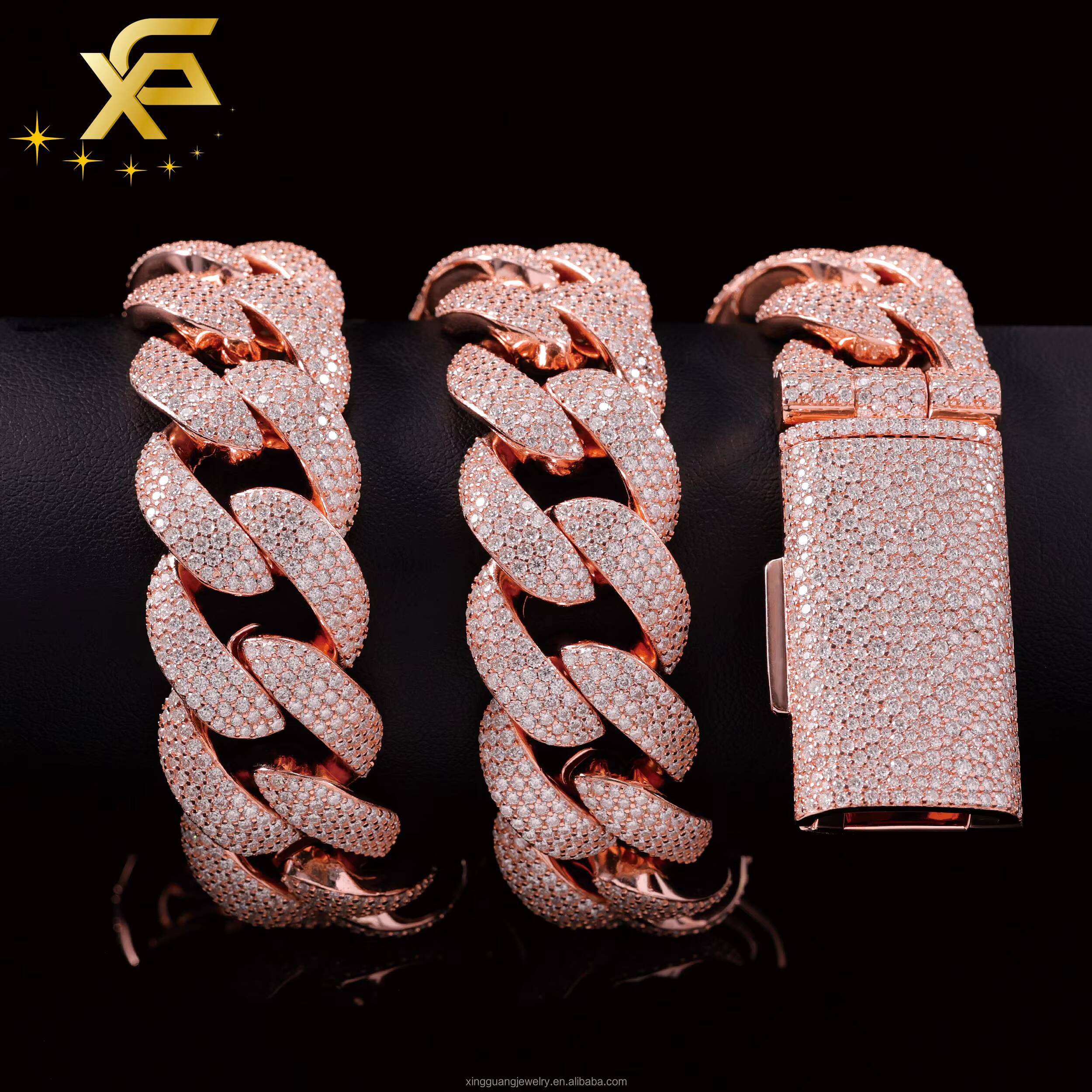 Hip Hop Rose Gold Chain 20MM Full Iced Out Moissanite Chain S925 Real Plated VVS Diamond Cuban Link Chain Necklace - view 3