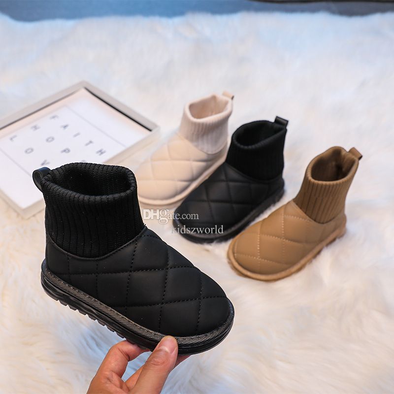 Children Boots Sock Snow Boots Girls Short Ankle Boots Kidszworld Kids Cute Sewing Autumn Winter Warm Cotton Plush Shoes for Boys Unisex PU Waterproof
