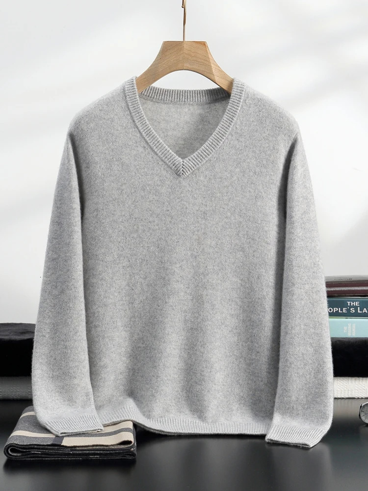 MEETCC 2025 Men 100 Cashmere Basic Pullover Autumn Winter VNeck Thick Warm Sweater Smart Casual Knitwear 250929