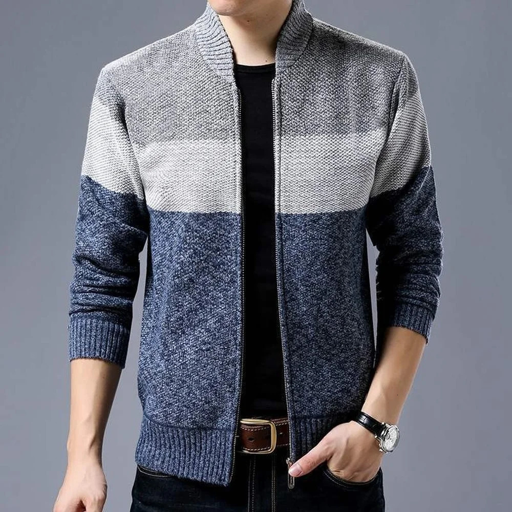 Spring Winter Mens Cardigan SingleBreasted Fashion Knit Plus Size Sweater Stitching Colorblock Stand Collar Coats Jackets 250929
