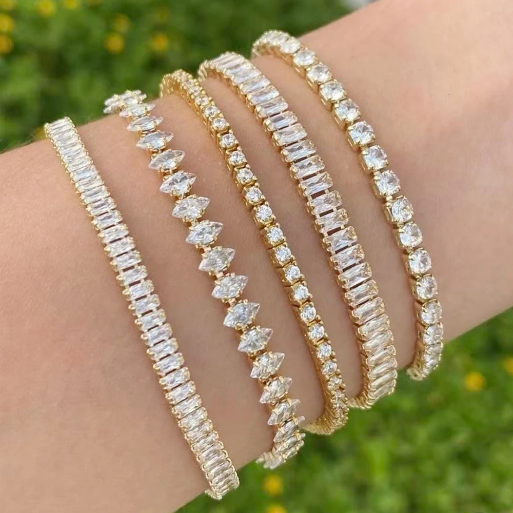 Sparkling Cubic Zircon Tennis Bracelets for Women Dainty Stackable Gold Color Chain Crystal CZ Banquet Wedding Jewelry 250928