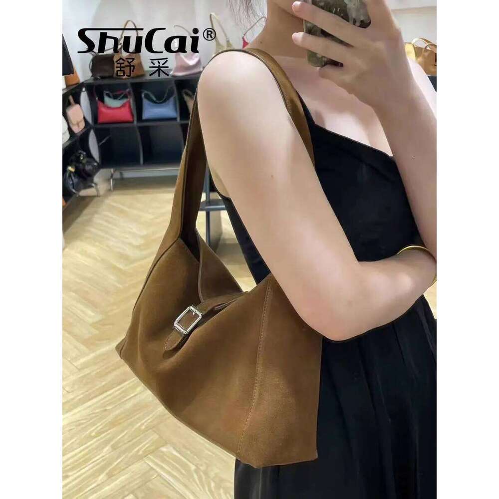 Women's Bowling Tote Matte Suede Cow Leather Ladies Shopper Handbag Designer Brand Shoulder Bag 2026 Autumn Winter New