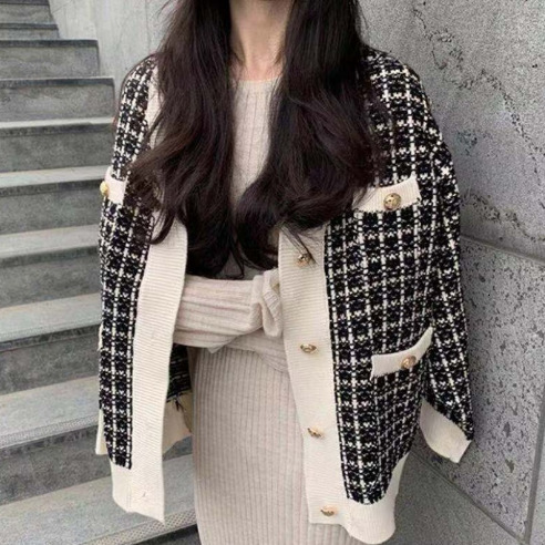 2025 autumn and winter women's elegant small designer high-end multifunctional medium loose knitted cardigan woolen sweater coarse wool new luxur