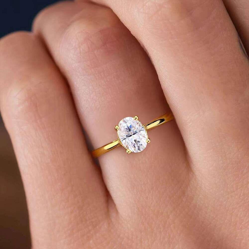 1CT Oval Cut Chrysolite Sterling Silver Gold Plated Wedding Diamond Ring Female Engagement Bride Jewelry