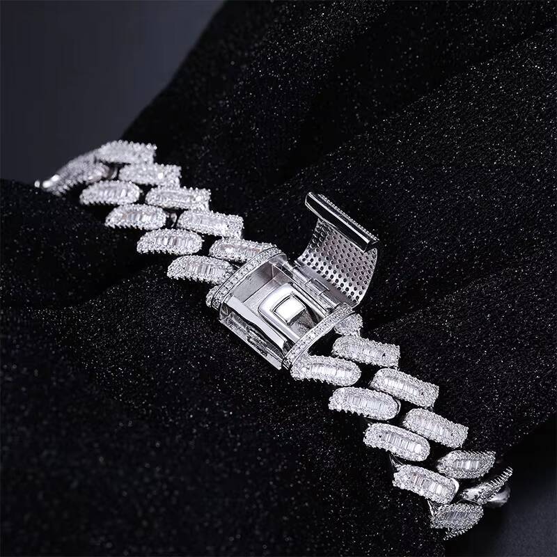 Iced Out Rappers Jewelry Hiphop Men 16mm 925 Sterling Silver VVS Baguette Moissanite Diamond Miami Cuban Link Bracelet
