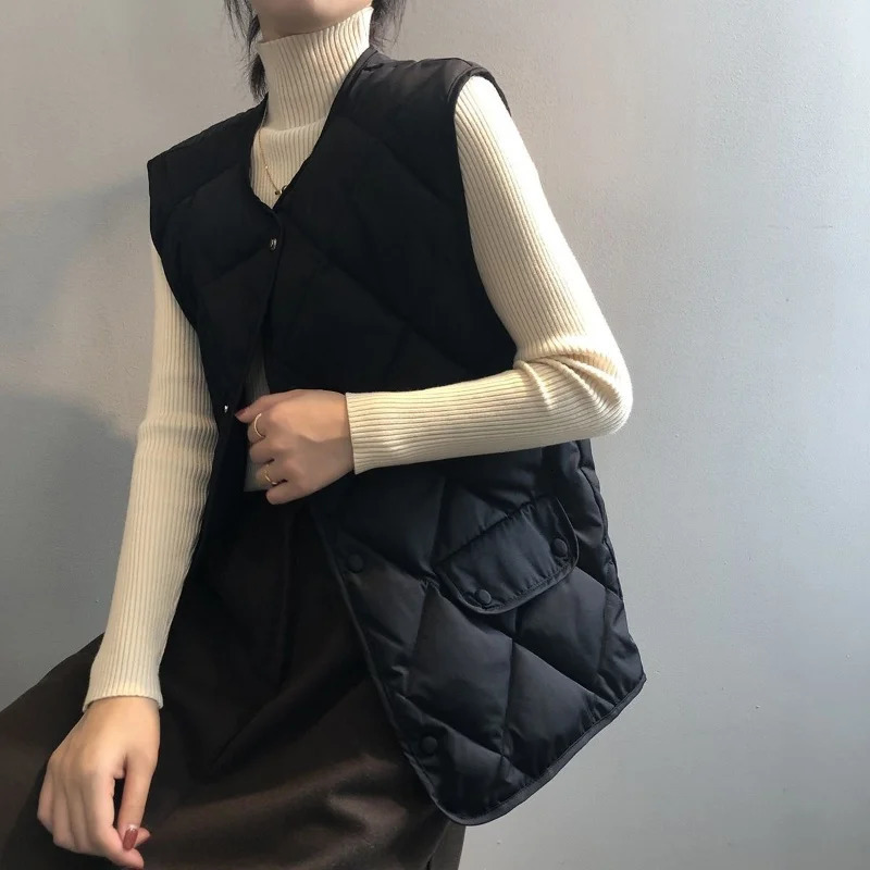 Women Autumn Winter Vest Sleeveless Cardigan Quilted Jacket Chic Tops Warm Button Pocket Solid Argyle Waistcoat n Vests 250930