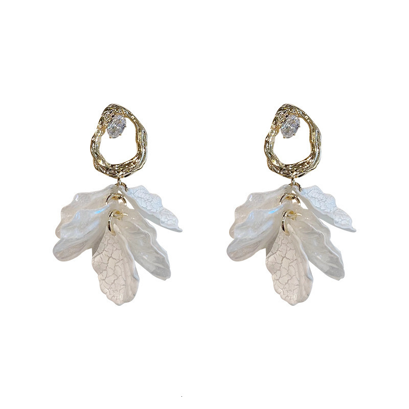 Ins Acrylic Flower for Women Mori Style Super Fairy Cracked Petal Tassel Earrings Trendy