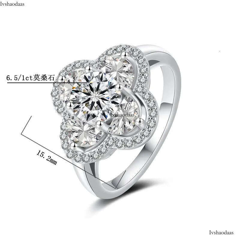 pass dia tester VVS1 D color 1CT moissanite for women sterling sier clover ring wedding rings designer jewelry woman gift with box