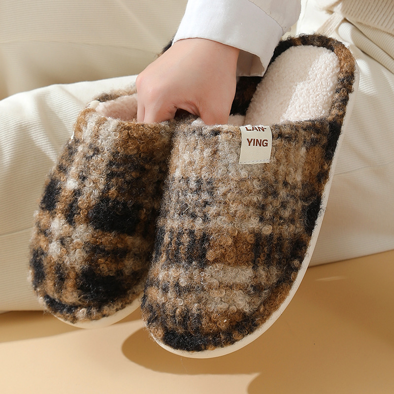Classic Plaid Cotton Home Autumn Winter Indoor Floor Warm Plush Slippers Women's Maternity Shoes ddmymarket