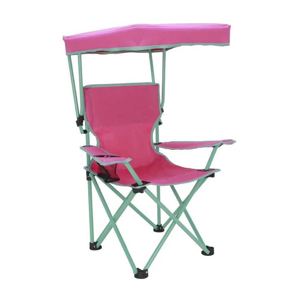 Kids Canopy Camp Chair Safety Lock Portable Outdoor Chair with Canopy Adjustable Sunshade Cup Holder Kids 125lb Capacity J2509301