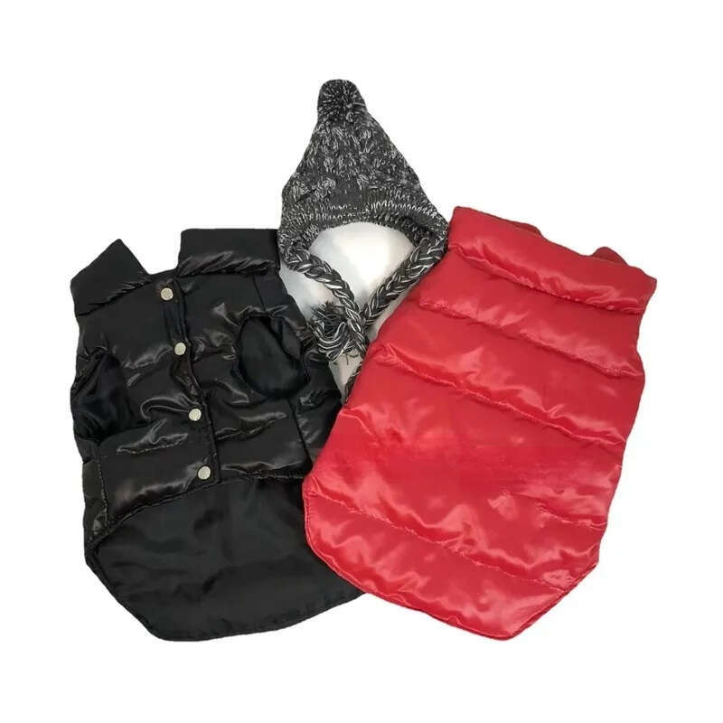 2025 new Designer Clothes Winter Jacket with Knitted Hat Waterproof Dog Coats Small Medium Dogs Cold Weather Pets Apparel Windproof Cotton P