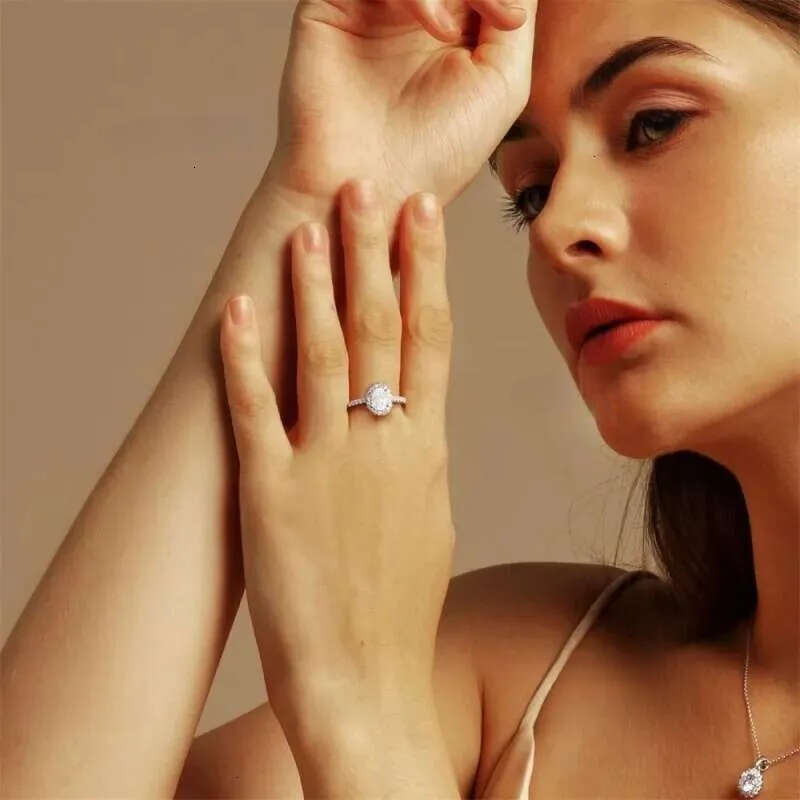 rings 1ct moissanite jewelry sterg sier cluster oval d color dia white gold engagement fashion lady