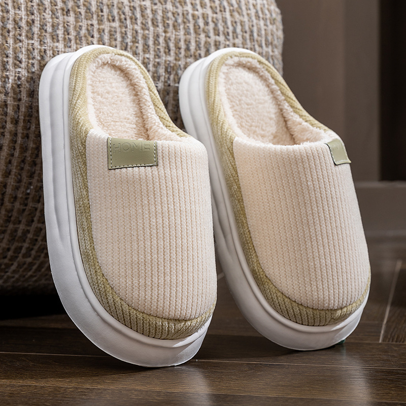 New Simple Home Indoor Warm Plush for Women Thick Sole Non-Slip Closed-Toe Cotton Slippers ddmymarket