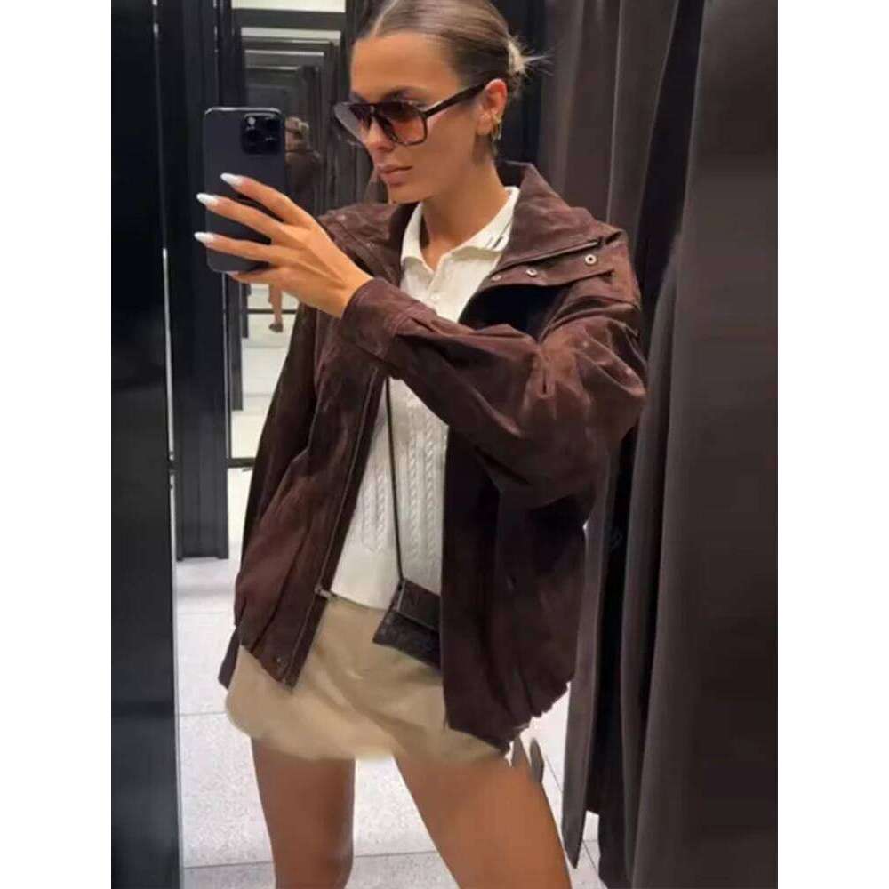 TFMLN Autumn Winter Women's Suede Jackets Fashion Loose Long Sleeves Elegant Warm Coat Chic Street Leisure Zipper Coats
