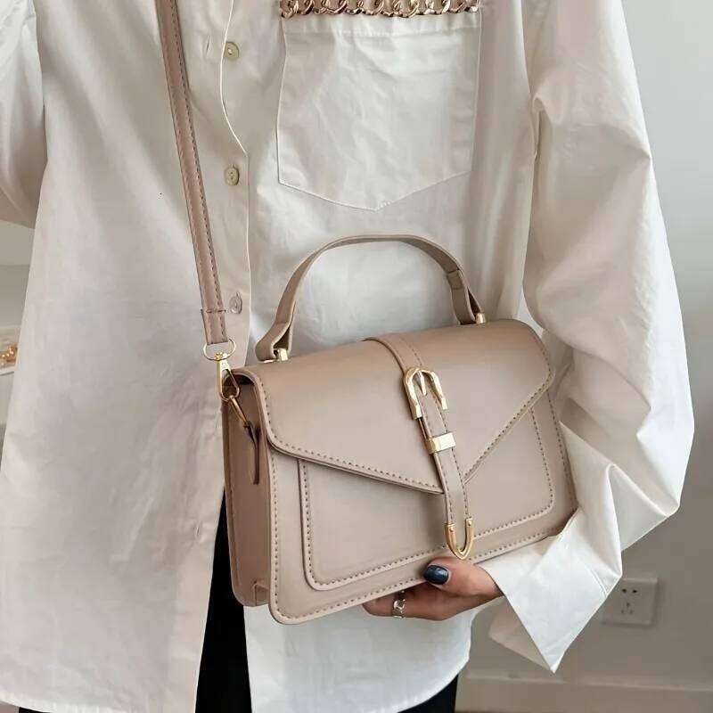 Fashionable Minimalist Crossbody Bag Top Handle And Flap For Women - Solid Color Square Purse With Simple Design