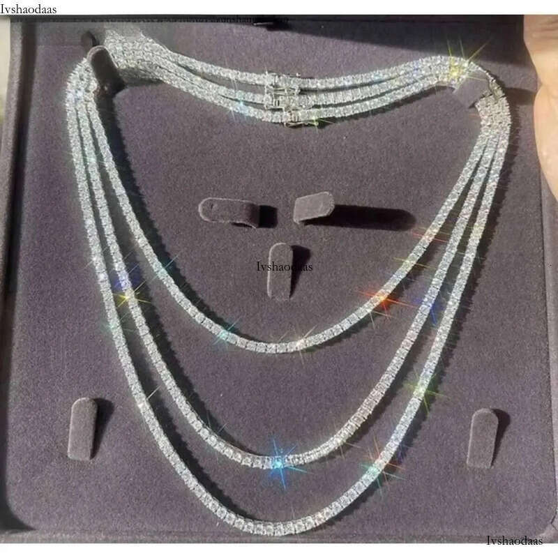 Rinntin SMN Premium Iced Crystal Tennis Moissanite Necklace Chain VVS Clarity 14kt Sterg Sier 7-24 Inch Mossanite Jewelry